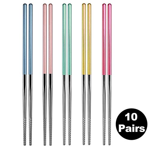 Zuzer Palillos de Acero Inoxidable, 10 Pares Palillos Reutilizables Palillo Chino para La Cena para Vajilla de Hotel