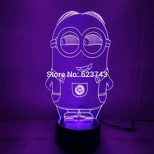 ZWANDP Lámpara de ilusión 3D Luz de noche LED Despicable Me Cartoon Gru Minions Acrílico con cambio de 7 colores con lámpara de mesa USB