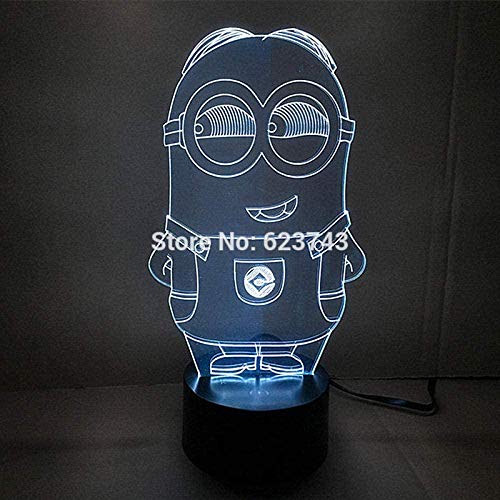 ZWANDP Lámpara de ilusión 3D Luz de noche LED Despicable Me Cartoon Gru Minions Acrílico con cambio de 7 colores con lámpara de mesa USB