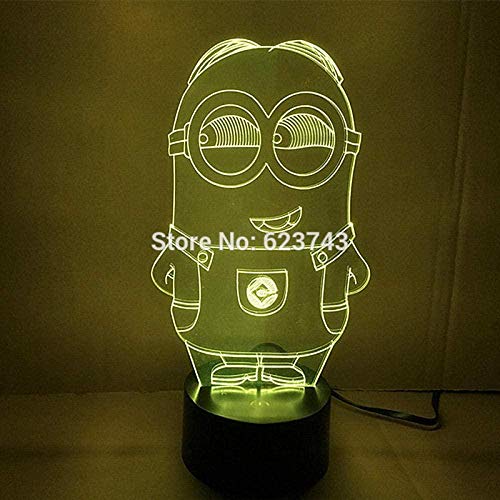 ZWANDP Lámpara de ilusión 3D Luz de noche LED Despicable Me Cartoon Gru Minions Acrílico con cambio de 7 colores con lámpara de mesa USB