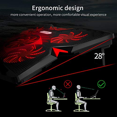 Zwini Base de refrigeración para Ordenador portatil Soporte para Almohadilla de enfriamiento Ultra silencioso para refrigerador portátil de 12"-17" con 5 Ventiladores a 1400 RPM Luz LED 2 Puertos USB