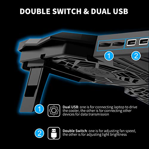 Zwini Base de refrigeración para Ordenador portatil Soporte para Almohadilla de enfriamiento Ultra silencioso para refrigerador portátil de 12"-17" con 5 Ventiladores a 1400 RPM Luz LED 2 Puertos USB