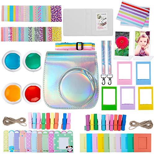 ZWOOS 10 en 1 Accesorios Compatible con Instax Mini 11, Incluida Funda para cámara, álbum y Otros Artículos para Recopilar y Mostrar Fotos (Rainbow Sliver)