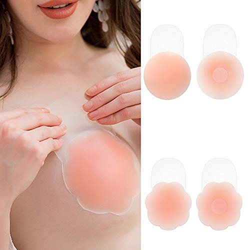 ZWOOS Sujetador Invisible Adhesivo Push Up Silicona, 4 Pares Bra Sujetador Tape Sexy Strapless Impermeable Respirable Reutilizable Cómodo (C/D)