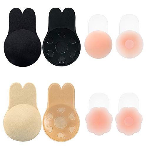 ZWOOS Sujetador Invisible Adhesivo Push Up Silicona, 4 Pares Bra Sujetador Tape Sexy Strapless Impermeable Respirable Reutilizable Cómodo (C/D)