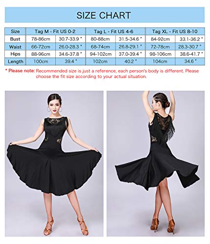 ZX Vestidos de baile de salón para mujer con flecos de encaje en la parte posterior salsa latina baile vestido con pantalones cortos (5 colores) - Negro - Medium