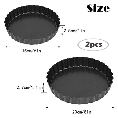 ZXT 2 pcs Molde para Quiche,Quiche Tart Pan Antiadherentes,Round Tart Quiche Pan con Base Desmontable,para Tarta de Chocolate, Mini Tartas, Hogar, Cocina, Horneado Round Shaped Negro