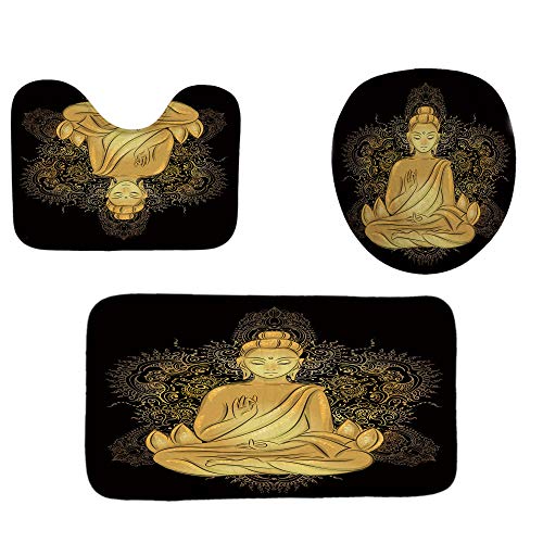 ZXYLSL Home 3 Pieza Antideslizante Estatua de Buda Baño Mat Set (Baño Alfombra Alfombra + Pedestal + Cubierta de Asiento de Inodoro)