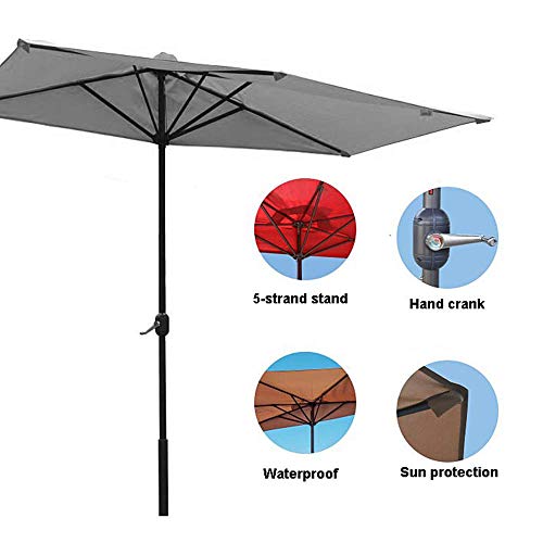 ZXYY Sombrilla de Patio a Rayas para Exteriores 7.5 pies x 4 pies sombrilla de Mesa con Elevador de manivela para jardín terraza Patio Trasero y Piscina 5 Varillas