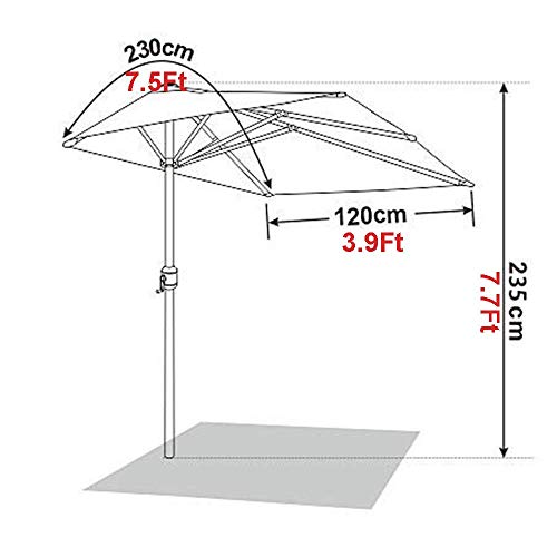 ZXYY Sombrilla de Patio a Rayas para Exteriores 7.5 pies x 4 pies sombrilla de Mesa con Elevador de manivela para jardín terraza Patio Trasero y Piscina 5 Varillas