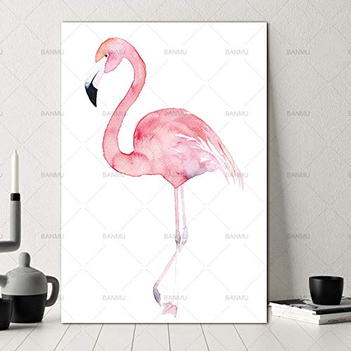 Zyf Lienzo de acuarela Flamingo Lienzo Impresión Lienzo Póster Cuadro Mural Impresión Giclée Impresión de Pared sin Marco, 40 x 50 cm x 1 pieza