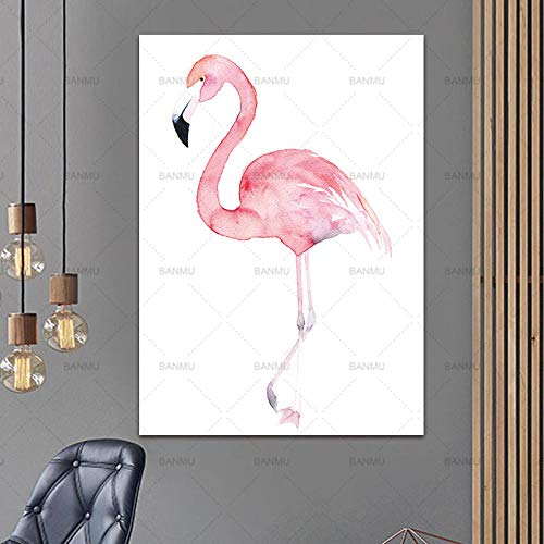 Zyf Lienzo de acuarela Flamingo Lienzo Impresión Lienzo Póster Cuadro Mural Impresión Giclée Impresión de Pared sin Marco, 40 x 50 cm x 1 pieza