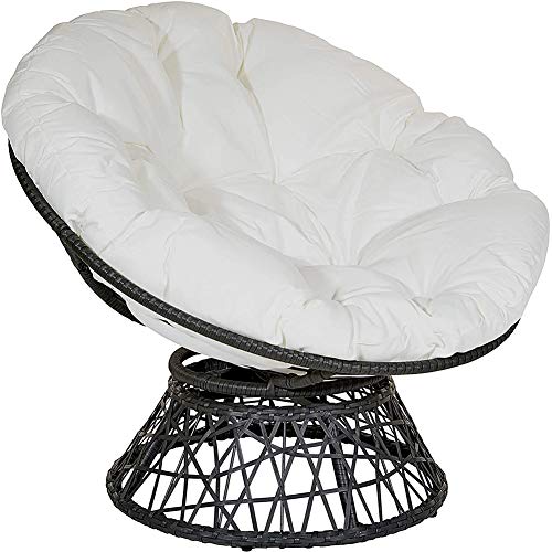 ZZPP Cojín para Silla Papasan,Impermeable Grueso Cómodo Redondo Almohadillas para Sillas De Hamaca De Huevo Colgante Cojines De Asiento con Corbatas para Al Aire Libre Terraza Jardín Blanco D130cm