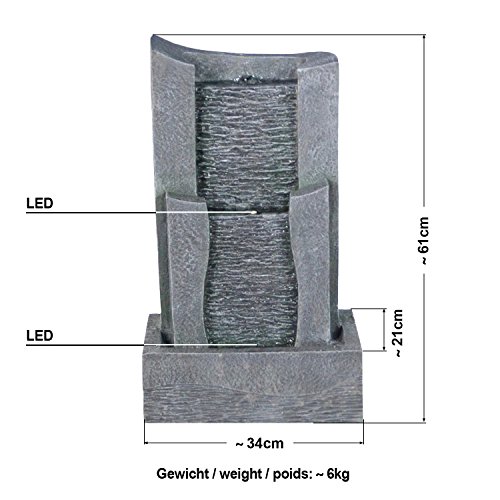 -, Gartenbrunnen 3-Stufige STEIN-KASKADE mit LED-Licht