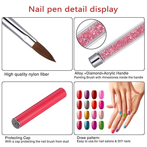 1 Unid Acrílico Nail Art Brush Rhinestone Manija Konlinsky Sable Hair Nail Tool 10 # (10#, rosado)