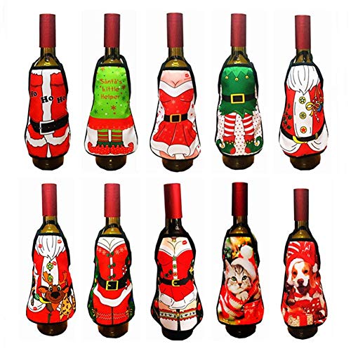 1 unid lindo creativo Mini delantal de Navidad cerveza botella de vino cubierta bolsa Navidad mesa de cena decoraciones o regalo envío gratis B