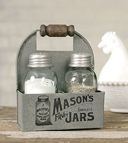 1 X Mason's Jars Box Salt and Pepper Caddy with Wood Handle by Colonial Tin Works