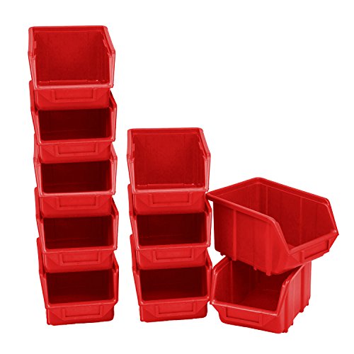 10 apilable Caja Visión Cajas Cajas de almacenamiento plástico PP 240 x 155 x 125 talla 2, color rojo