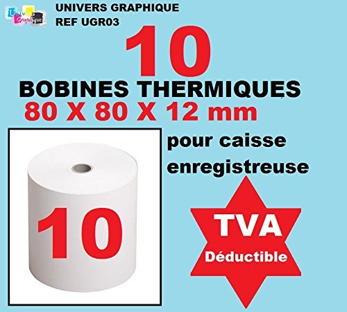 10 bobinas del cajón de 80 x 80x 12 mm de papel térmico para cajas registradoras Rollo de papel térmico