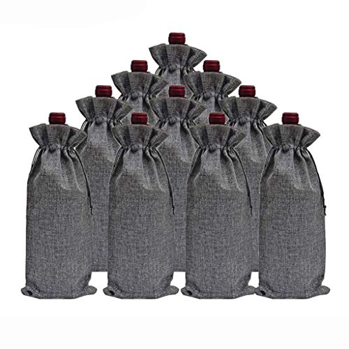 10 Piezas De Arpillera Botella De Vino Bolsa De Regalo Con Lazo De, Reutilizable Vino Cubiertas De Botella Para El Vino Partido De La Degustación Del Banquete De Boda De Vacaciones,Gris