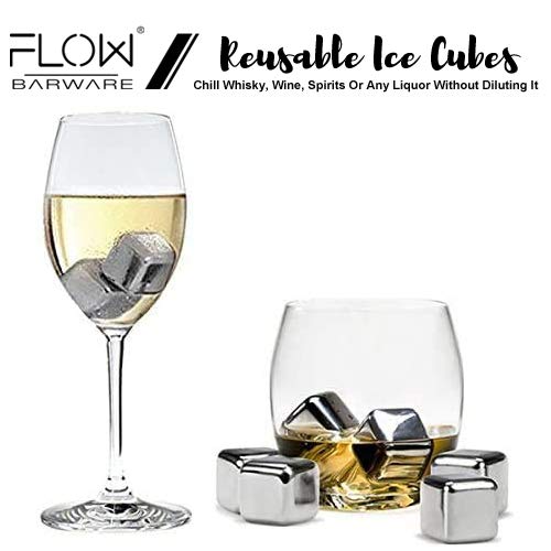 10 x Oro piedras de whisky de oro hechas de acero inoxidable Ice Cube Chilling Stone Rocks, cubitos de hielo metálicos reutilizables para whisky, vino y gin tonic bebidas de FLOW Barware