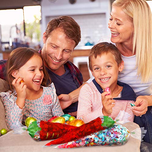 100 Piezas de Bolsa de Celofán de Pascua Bolsa de Dulces de Plástico con Patrón de Conejito Bolsa de Zanahoria con Precintos Dorados para Materiales de Fiesta de Pascua (Estilo 2)