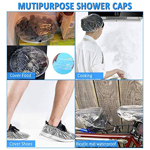 100 piezas de gorros de ducha desechables, gorro de baño impermeable a prueba de polvo, gorros de red para el cabello, gorro de baño elástico de plástico para mujeres, peluquería y spa positive