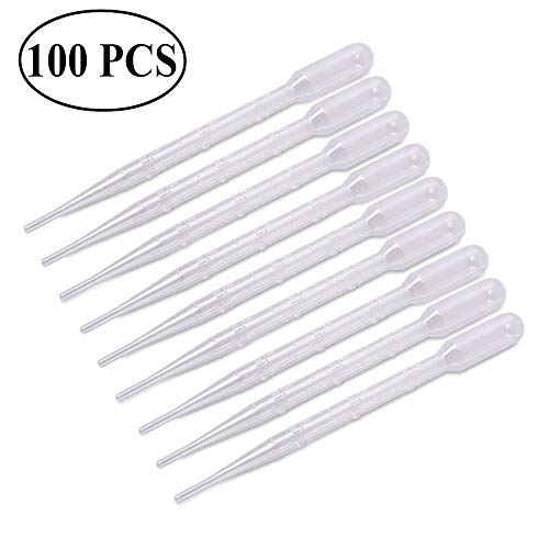 100 Piezas Pipetas de Transferencia de Plástico, Ouinne 3ML de Plástico Transparente Lavable Desechable Pipetas de Medición Adecuado