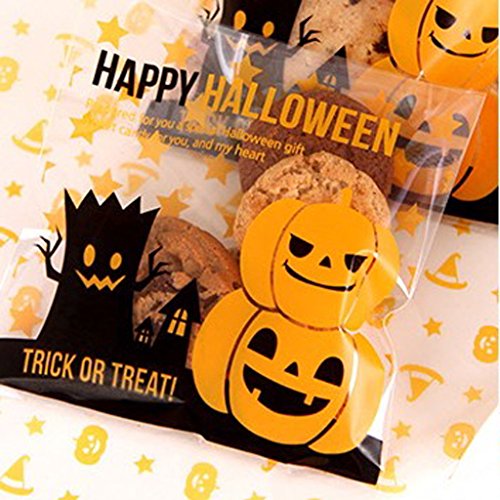 100pcs Decoración para Tartas Fiesta de Cumpleaños Bolsas de Calabaza Halloween Galletas Confites Arte Bolsas Bricolaje