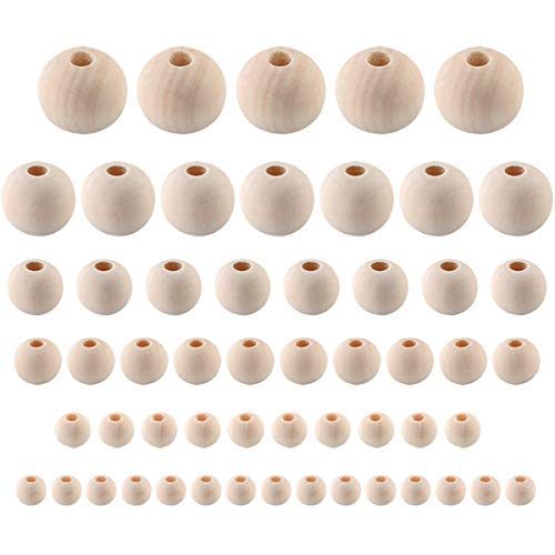 1105pcs Bolas de Madera con Agujero 20mm 16mm 12mm 10mm 8mm 6mm Cuentas de Madera Manualidades Bolas de Madera para Pulseras Collar Abalorios Madera Natural Cuentas de Madera Pequenas