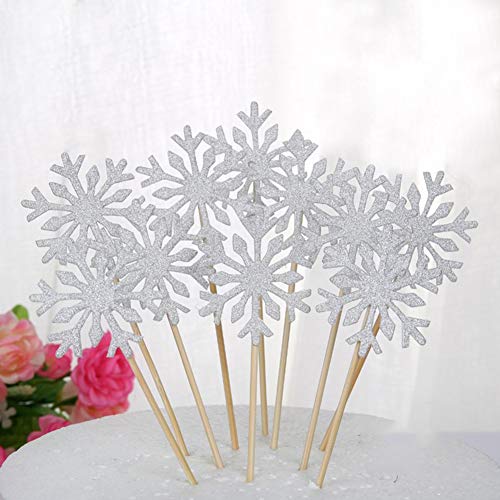 12 pcs Magdalenas Lindas Copo de Nieve Tops Picos de Brillo Adorno de Torta para Baby Shower decoración de la Fiesta de cumpleaños Pastel de Boda de la Cinta de Navidad