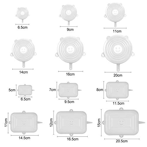 12 PCS Tapas Silicona Elásticas, Tapas Silicona Ajustables Cocina, Reutilizable Fundas para Alimentos, Tazas, Boles, Tarros, Lavavajillas, Refrigerador(blanco)