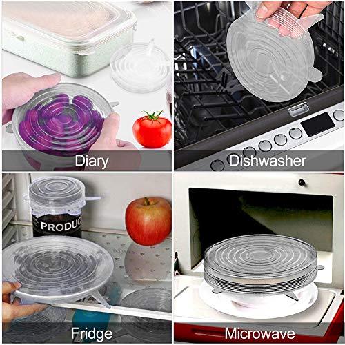 12 PCS Tapas Silicona Elásticas, Tapas Silicona Ajustables Cocina, Reutilizable Fundas para Alimentos, Tazas, Boles, Tarros, Lavavajillas, Refrigerador(blanco)