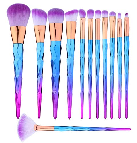 12 piezas Set de Brochas de Maquillaje Profesional Cepillos de Maquillaje Coméstico Para Sombra de Ojos, Colorete, Polvo y Cejas Base Maquillaje Kit de Maquillaje Para Niñas