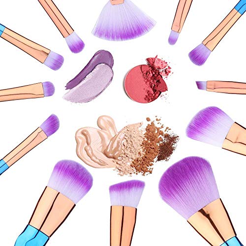 12 piezas Set de Brochas de Maquillaje Profesional Cepillos de Maquillaje Coméstico Para Sombra de Ojos, Colorete, Polvo y Cejas Base Maquillaje Kit de Maquillaje Para Niñas