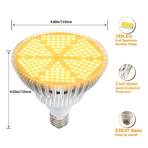 120W Lámpara de Cultivo de Plantas, E27 180 Leds Lámpara de Plantas Iluminación de Espectro Completo, luz de Crecimiento para Plantas de Interior, Hidropónica Planta, Flores