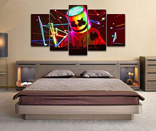 13Tdfc Cuadros Decoracion Salon Modernos 5 Piezas Lienzo Grandes XXL murales Pared hogar Pasillo Decor Arte Pared Abstracto Enmarcado DJ Marshmallow Live Concert HD Impresión Foto Innovador Regalo