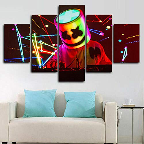 13Tdfc Cuadros Decoracion Salon Modernos 5 Piezas Lienzo Grandes XXL murales Pared hogar Pasillo Decor Arte Pared Abstracto Enmarcado DJ Marshmallow Live Concert HD Impresión Foto Innovador Regalo