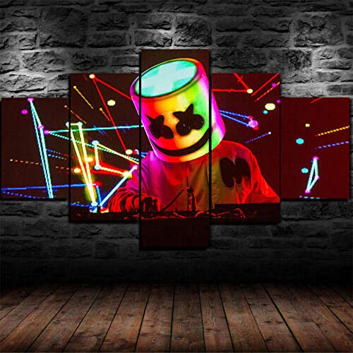 13Tdfc Cuadros Decoracion Salon Modernos 5 Piezas Lienzo Grandes XXL murales Pared hogar Pasillo Decor Arte Pared Abstracto Enmarcado DJ Marshmallow Live Concert HD Impresión Foto Innovador Regalo