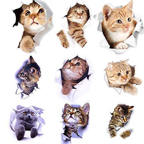 15 pegatinas de gato 3D vívidas decoraciones murales de gato adhesivo de pared para la pared de la nevera del inodoro fácil de quitar y pegar, autoadhesivo, decoración de la pared del retrete