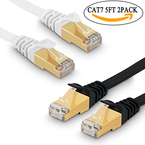 1,5m Cable de red Gigabit Ethernet Lan CAT7 (RJ45) - Cable de conexión a red S/FTP - Compatible con CAT5/CAT5e/CAT6 - Conmutador/router/módem/campos de conexión – 1,5M Negro +1,5M Blanco