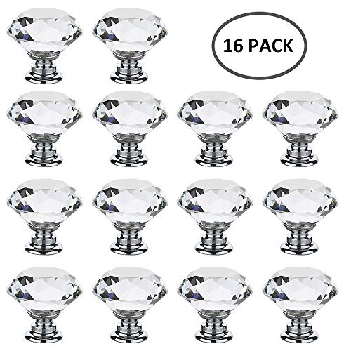 16 Pcs pomos de cristal cristal para puertas cajones Armarios puños transparentes Plata Tiradores para muebles