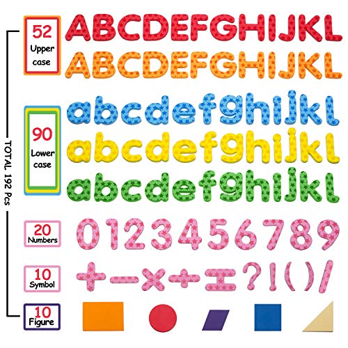 192 Piezas Letras Magnéticas en Gomaespuma de Colores con Formas Geométricas, Símbolos y Números - Imanes del Alfabeto Educativos para Niños de Preescolar Para Aprender Jugar o Pegar en la Nevera