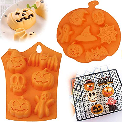 2 Moldes de Silicona para Hornear de Halloween, Molde de Chocolate de Silicona Fantasma de Halloween, para Cocina, Molde para Dulces de Fondant, Bandeja de Hielo, Decoración para Pasteles