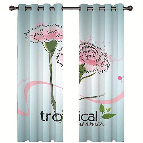 2 Piezas De Cortinas Opacas Resistente Al Calor Y La Luz para Salón Dormitorio Cortina Gruesa Y Suave para Oficina Moderna Decorativa Reducción De Ruido Flores De Clavel Rosa 220 X 215(An X Al)