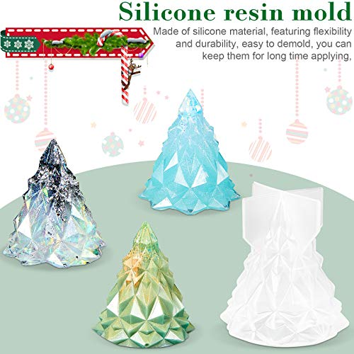 2 Piezas Moldes de Resina de Silicona de Árboles de Navidad Resina Epoxi Navideña con 2 Piezas Luces LED para Decoraciones Navideñas Hogar