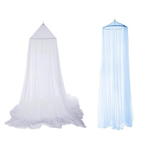 2 Piezas Mosquiteras de Exterior/Verano,Mosquitera Blanca/Azul Tapa de Red con Dosel de Poliéster 9 * 2,4 m Evitar los Insectos Instalación rápida, Sin Adición de Químicos(Suspensión de Cúpula)