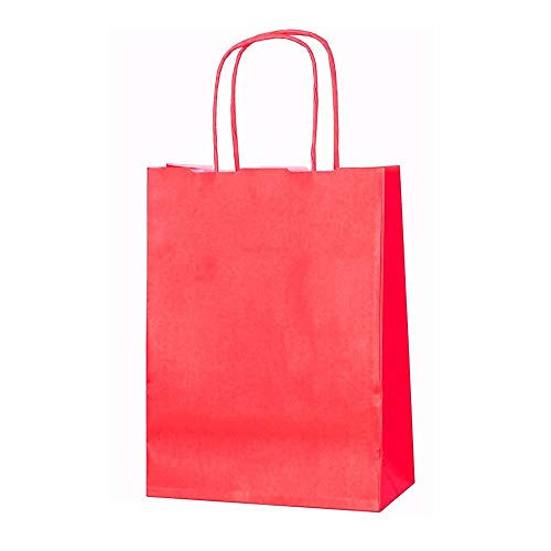 20 bolsas de papel kraft con asas trenzadas e ideales para utilizar en fiestas o para hacer regalos, Rojo, XS