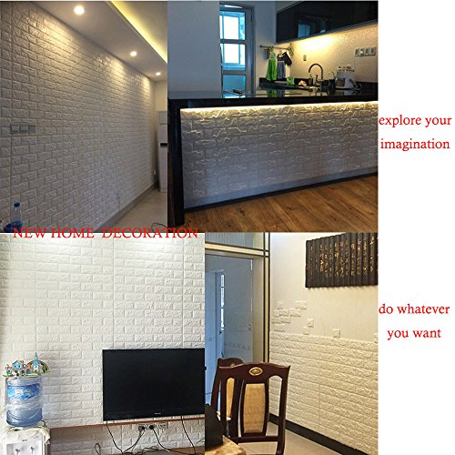 20 Piezas Papel de pared estilo ladrillos 3D, YTAT IED Pegatina de Pared DIY 3D Ladrillo Papel Pintado Sticker Autoadhesivo Wall Paneles, Ideal para dormitorios y salones 60 x60 cm(Blanco)