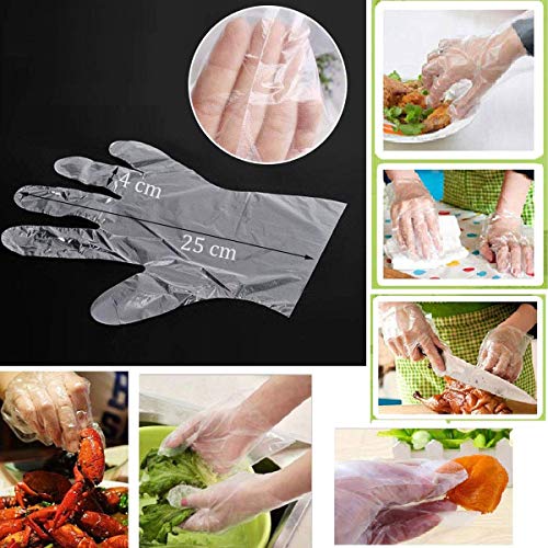 200 guantes desechables de plástico para uso alimentario, transparentes, talla única